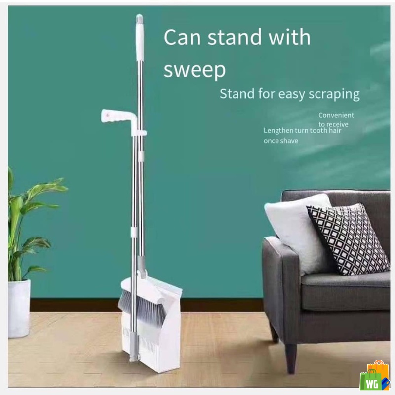 Superio Silicone Stand-Up Dust Pan – 48” 3-Part Handle, Non-Scratch, Flexible & Easy To Store