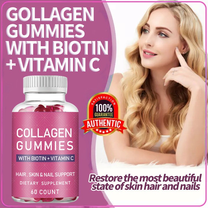 Collagen Gummies with Biotin + Vitamin C Hair Skin Nail Support 60 ...
