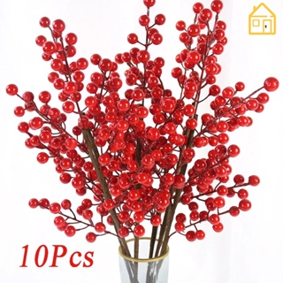Christmas Artificial Holly Berry Green Leaves Ornaments Gold Red