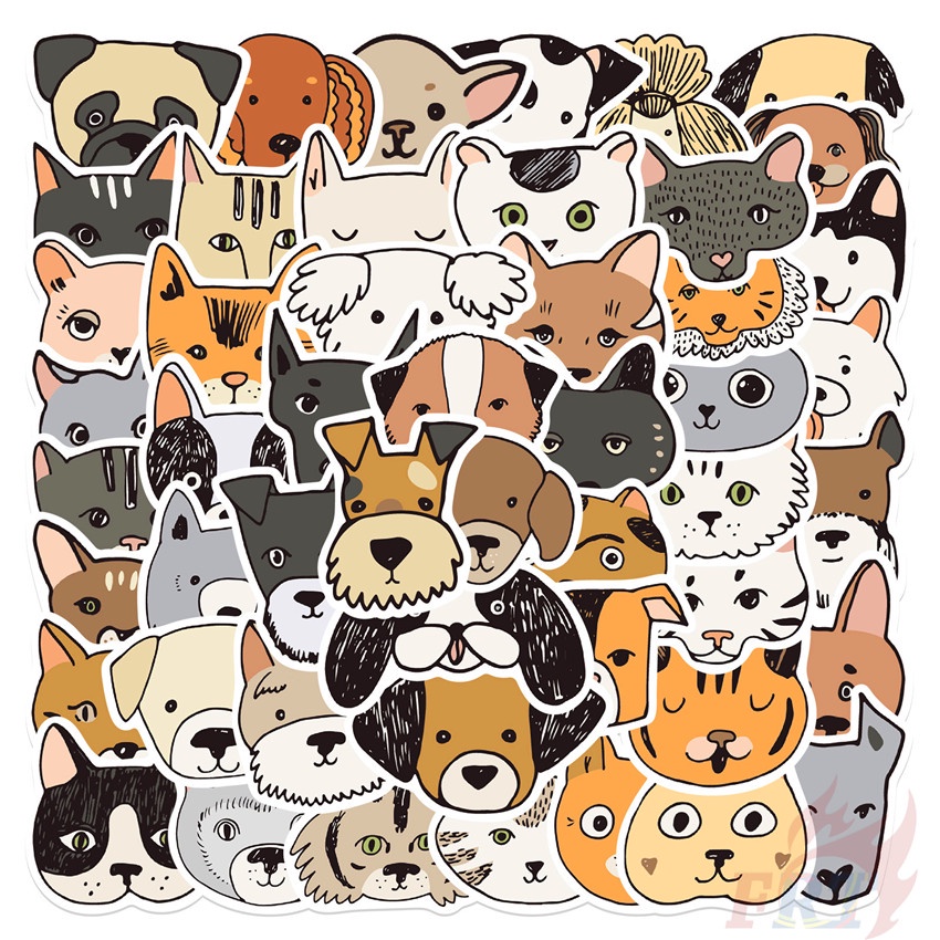 Cartoon Cats & Dogs Series 01 Stickers 50Pcs/Set DIY Fashion Waterproof ...