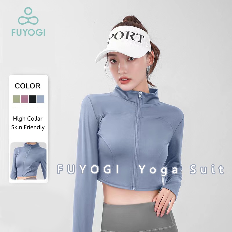 FUYOGI Yoga Tops High Collar Sports Long Sleeve Coat Tight Quick Drying