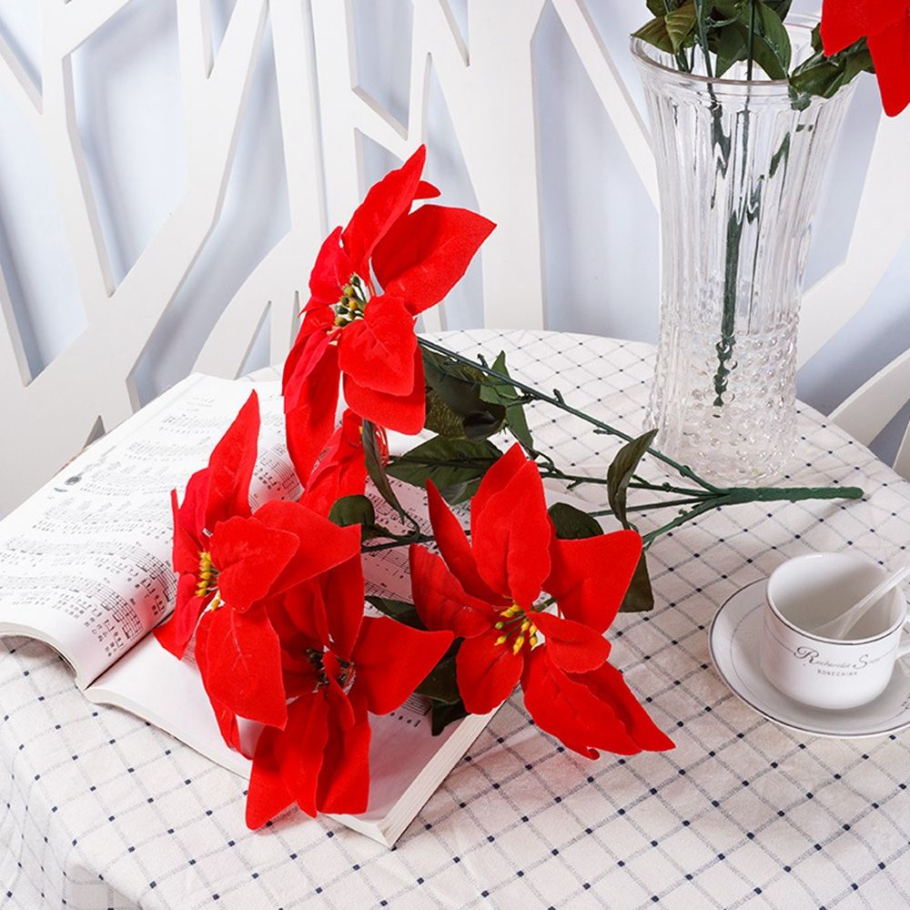 (VH48)Christmas Big Artificial silk Poinsettia Flowers(7heads) Shopee