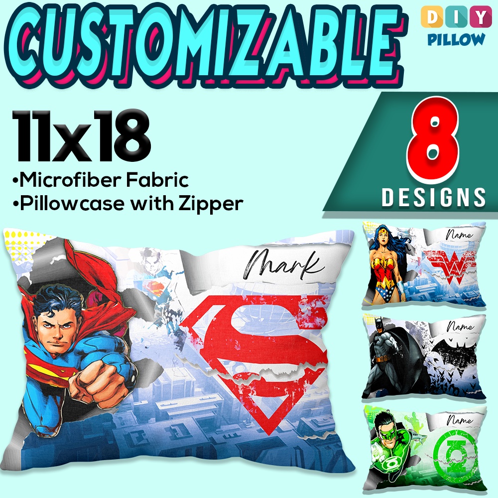 DIY Pillow 11x18 Personalized Pillowcases w Filler Superman Batman Flash Wonder Woman Design Shopee Philippines