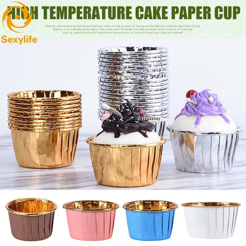 50/100pcs Aluminum Foil Cupcake Paper Cupcake Liner Baking Cups Muffin