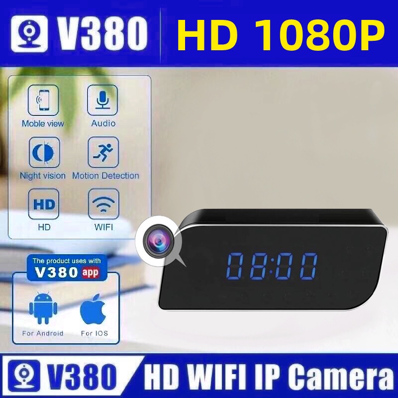 V380 HD 1080P Clock Wifi IP Camera Spy camera Home Security Control
