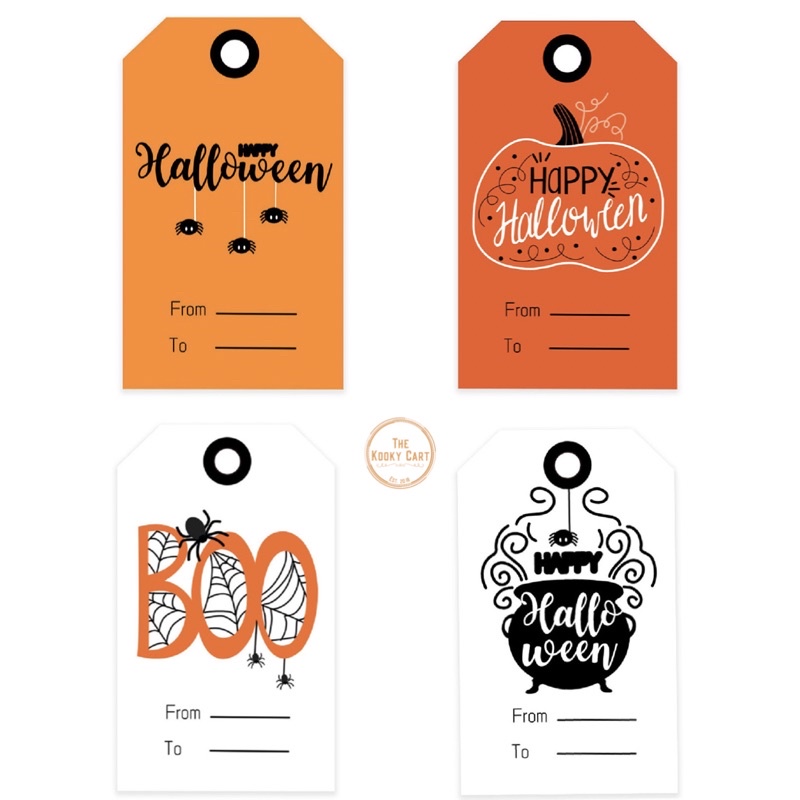 Halloween Gift Tags Mini Pumpkin Spider Pattern White Paper Tags Label ...