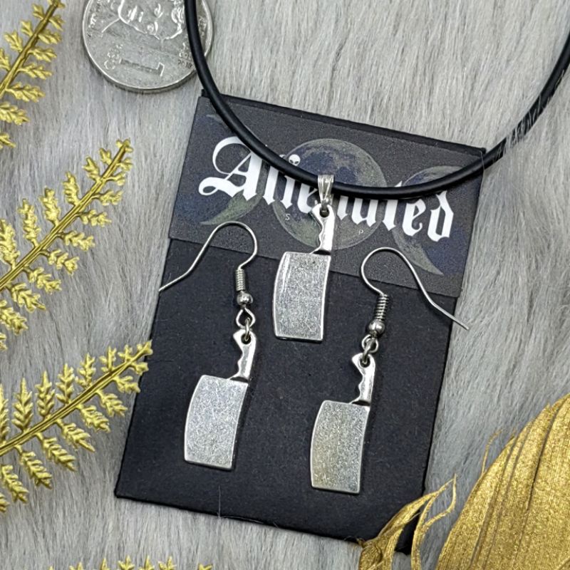 Alienated Shop Cleaver Knife Charm Necklace Earring Set Gothic Grunge Witch Punk Rock