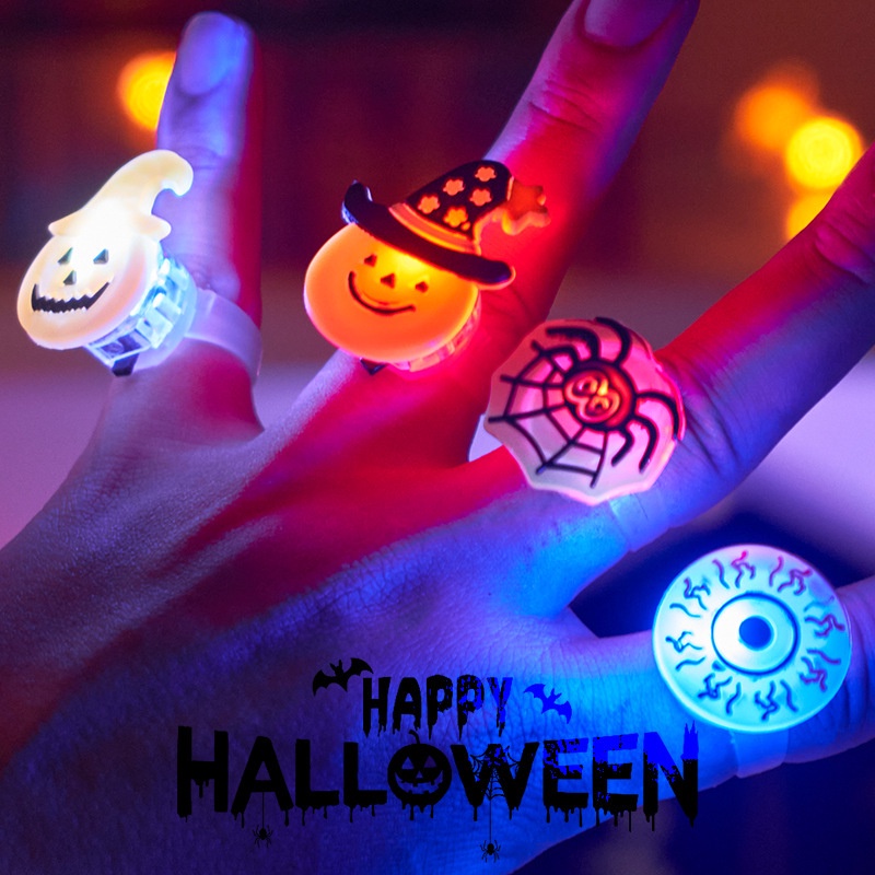 Halloween Costume Creative Cute Glowing Ring Brooch Pumpkin Ghost Skull