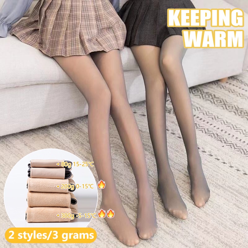 Women's Winter Warm Pantyhose Tights Elastic Fleece Lined Leggings Pants  Perfect Legs Fake Translucent Warm Women's Winter Warm Pantyhose Tights 80g Skin  Color With Feet 