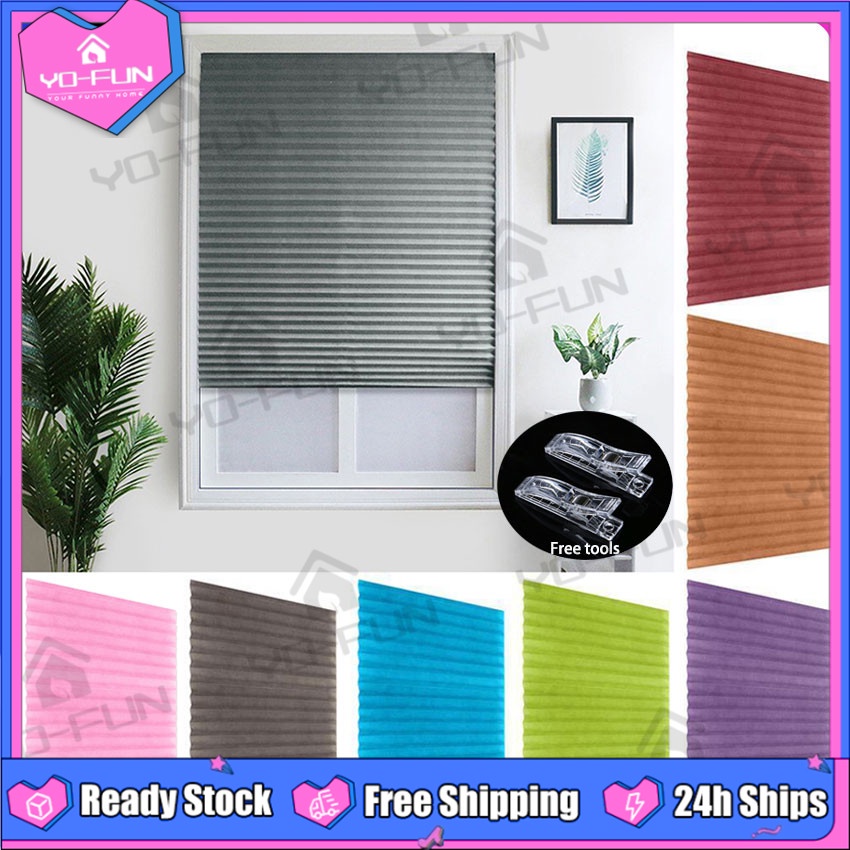 Adhesive Roller Blinds Window Pleated Zebra Blinds Blackout Curtain