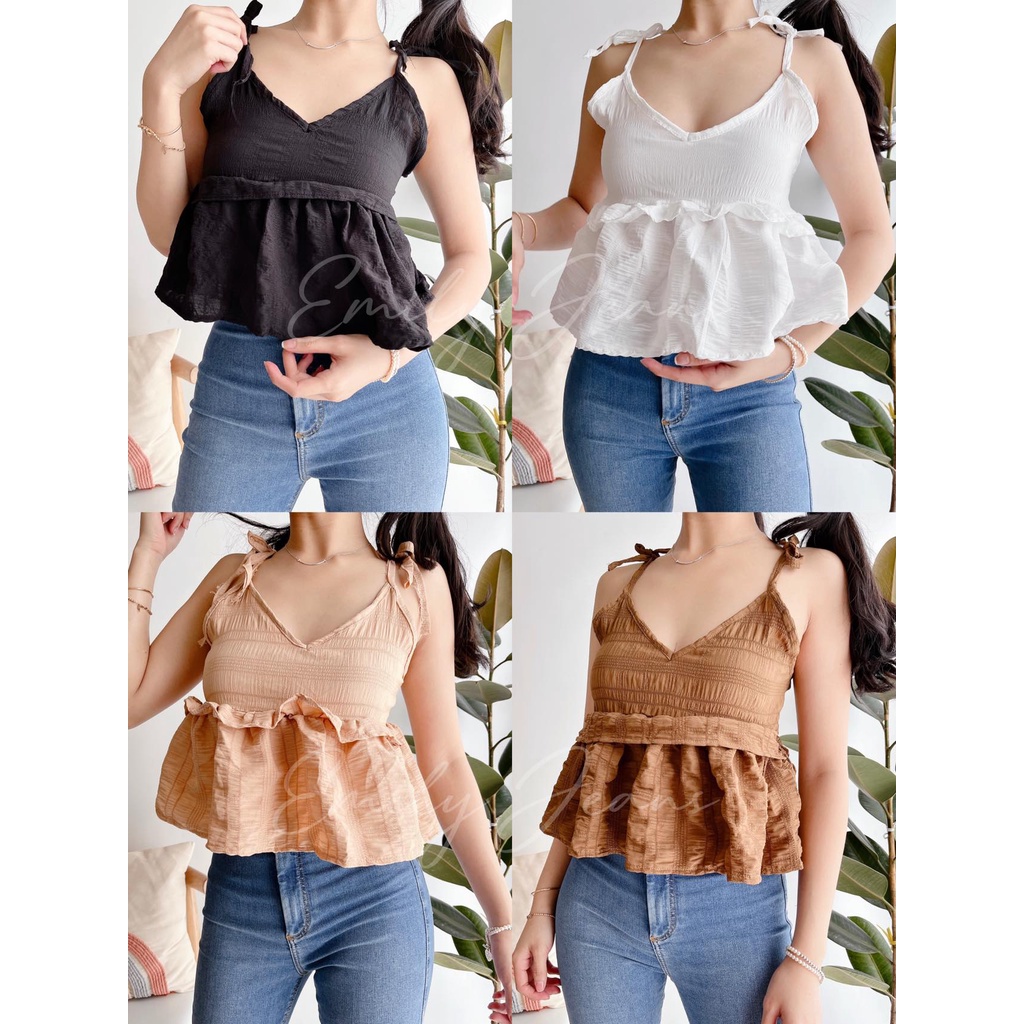 EMILY Bubble Lattice Self Tie Crop Top New Trend 10668 | Shopee Philippines