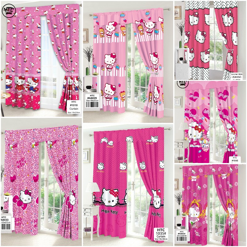 Room Decor Curtain Hello Kitty for Window Door Bedroom Semi Cotton ...