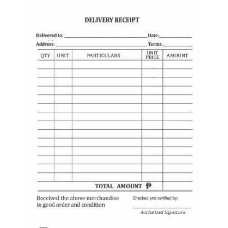 DELIVERY RECEIPT - 3 PADS - 50 SHEETS PER PAD - DUPLICATE - CARBONIZED ...