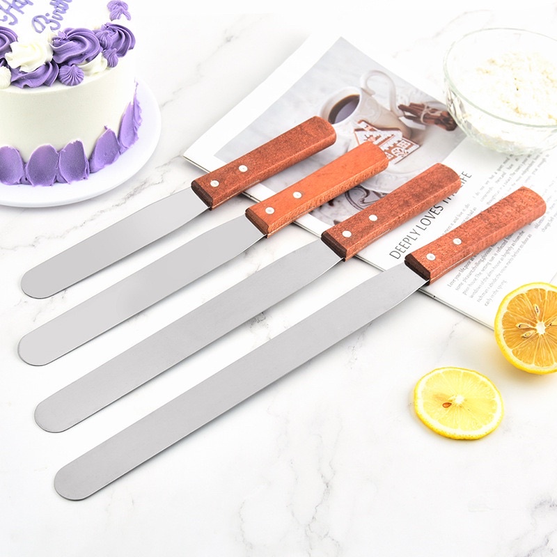 6/8/10" Stainless Steel Straight Spatula Icing Spatula Wooden Handle