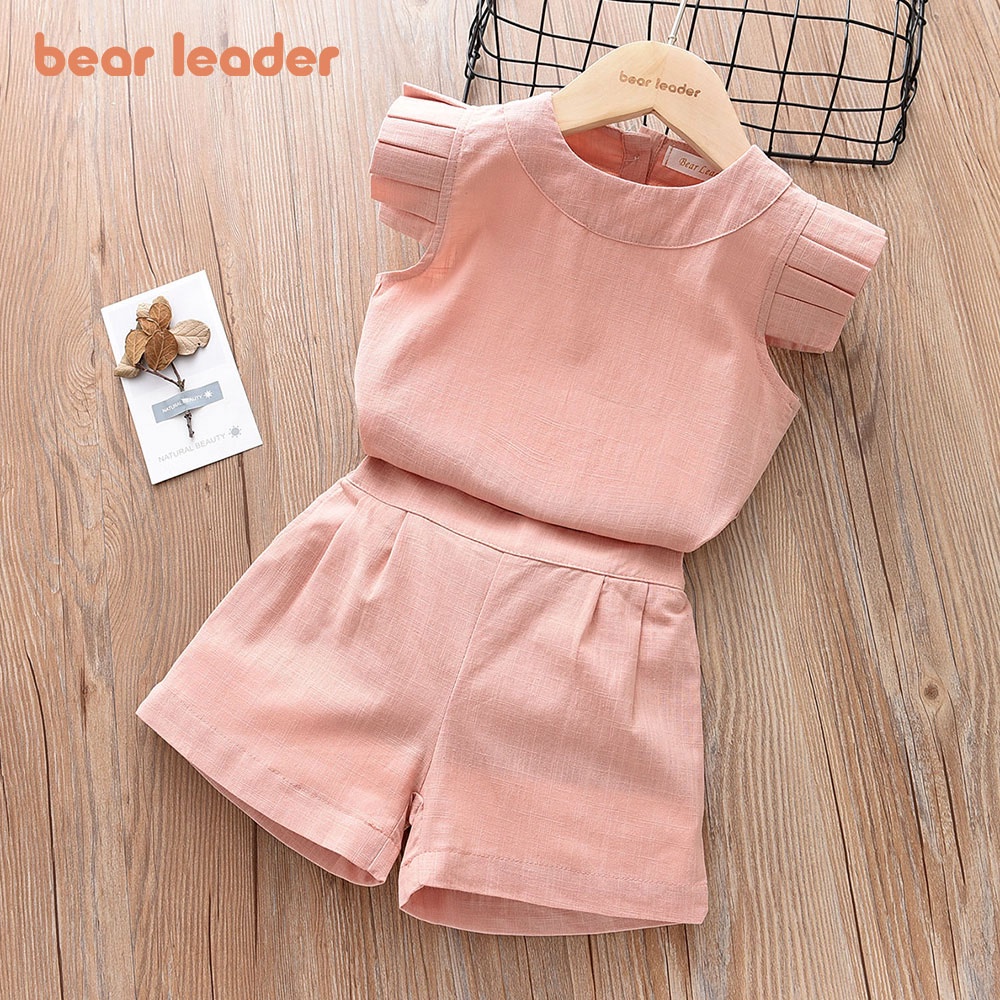 BEAR LEADER Children's Clothing Set Sleeveless Round Collar Bear Print