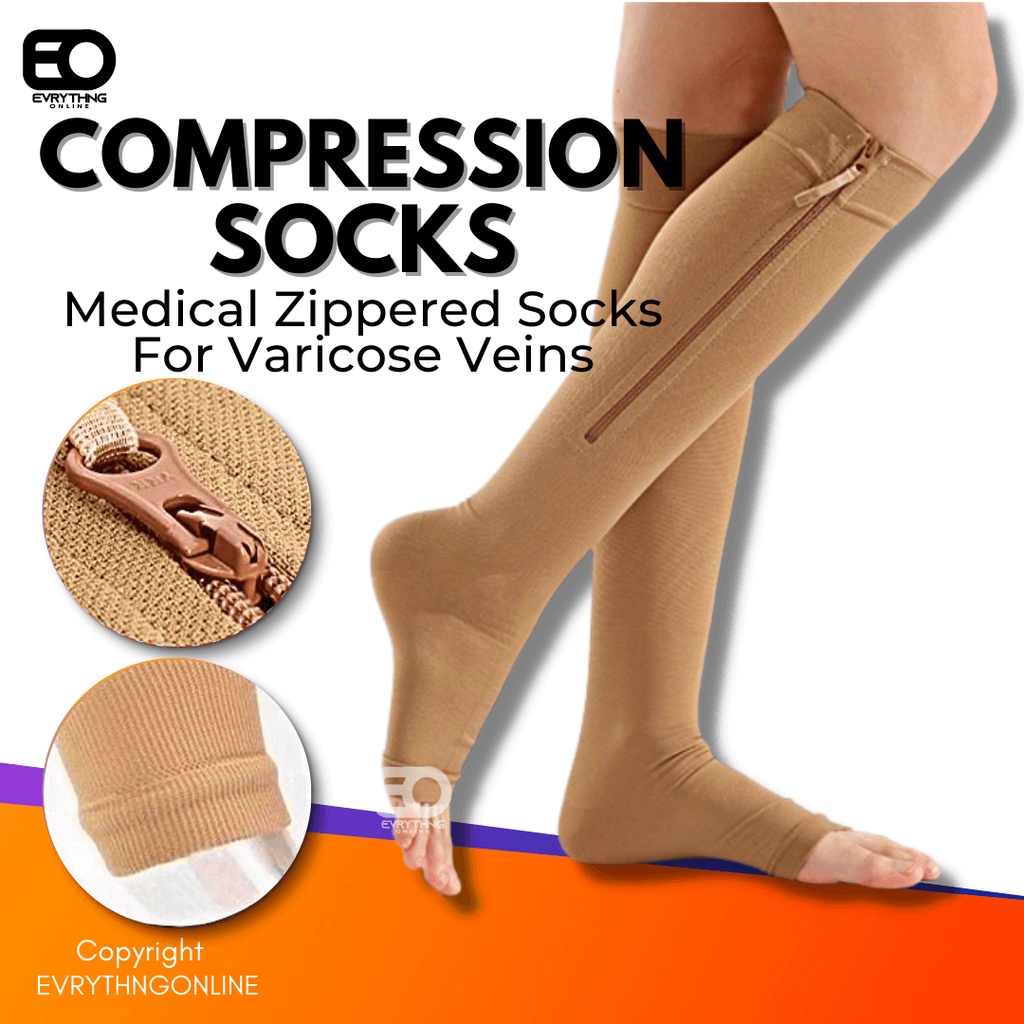 1 Pair Medical Zippered Compression Stockings For Varicose Veins, Knee