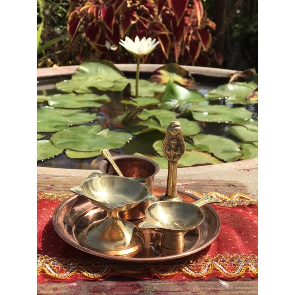 [Real Photo] Indian bronze personal puja practice set for lighting ...