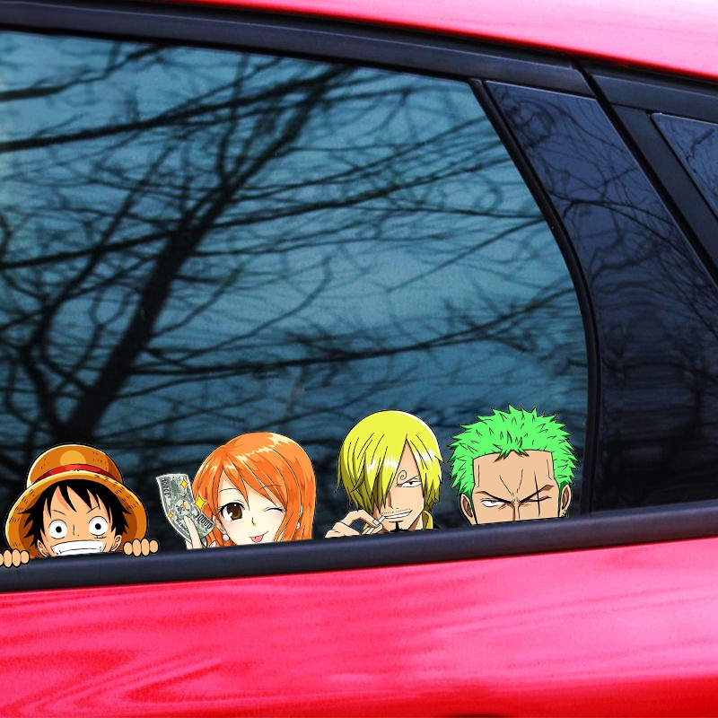 Luffy Peeking Vinyl Decal – Funny One Piece Anime Sticker For Laptop, Car Window, Bumper (White, Glossy)