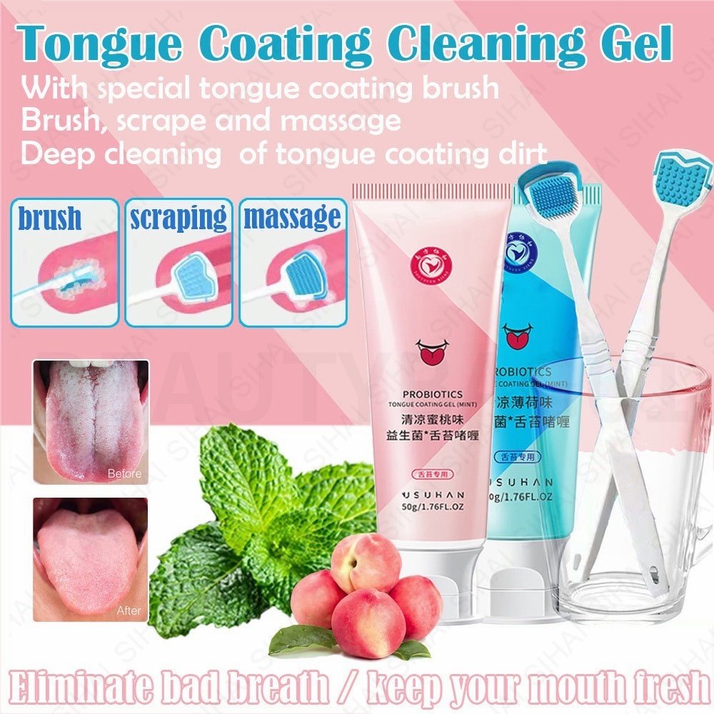 Beauty 50g Peach & Mint Tongue Coating Cleansing Gel with Silicone