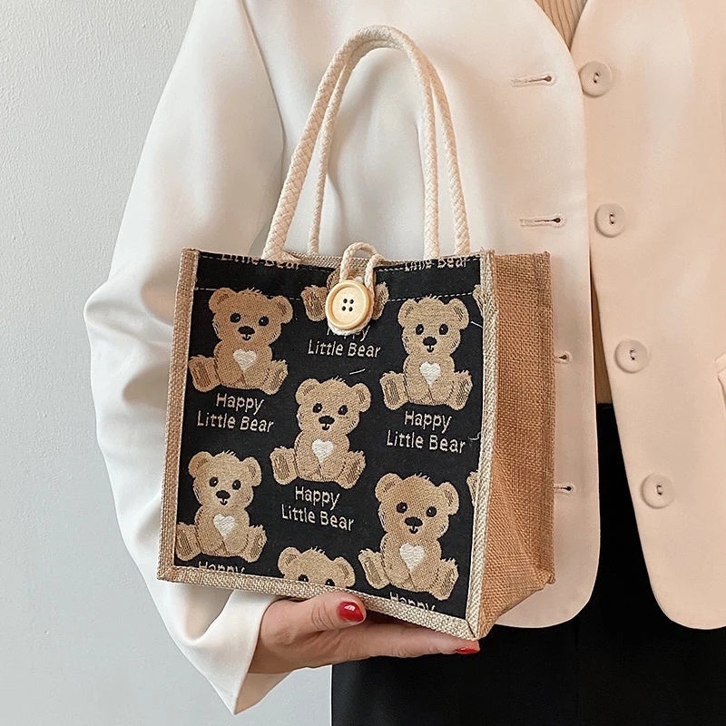 Women Japanese Fashion Tote Bag Lunch Bag Cute Bear Canvas Handbag Bags Travel Bag Large capaci Shopee Philippines