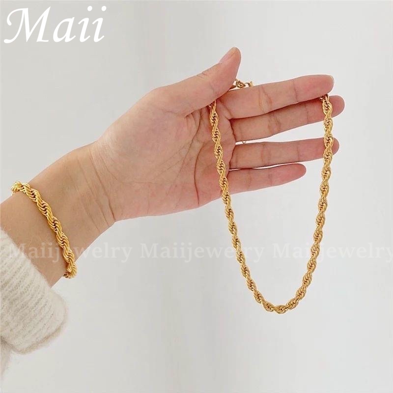 European Chunky Twisted Rope Gold Plated Stainless Steel Bracelet
