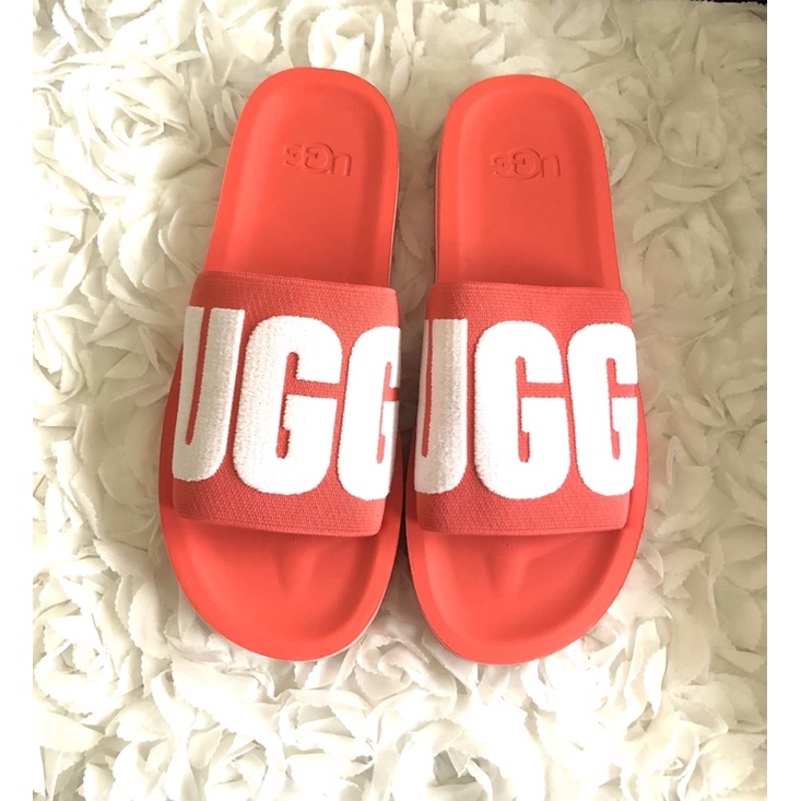 Red and discount white ugg slides