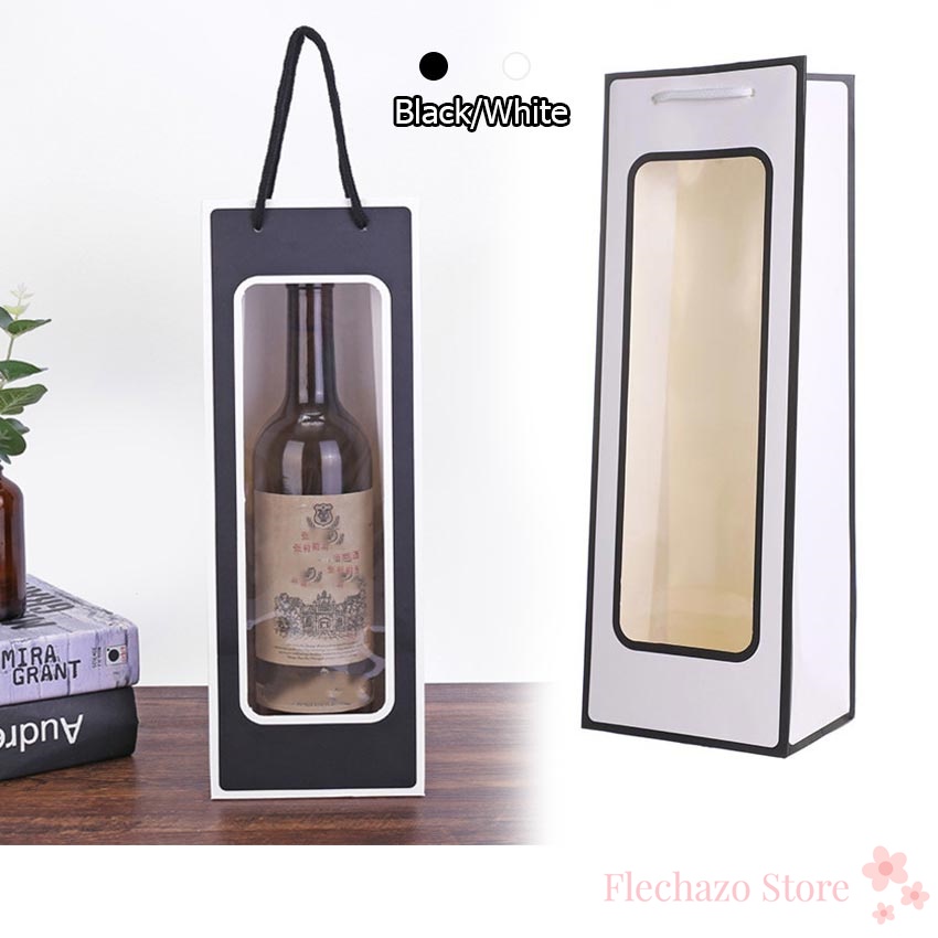 5Pcs Wine Paper Bag Wine Bottle Kraft Paper Bag With Window Flower Rose