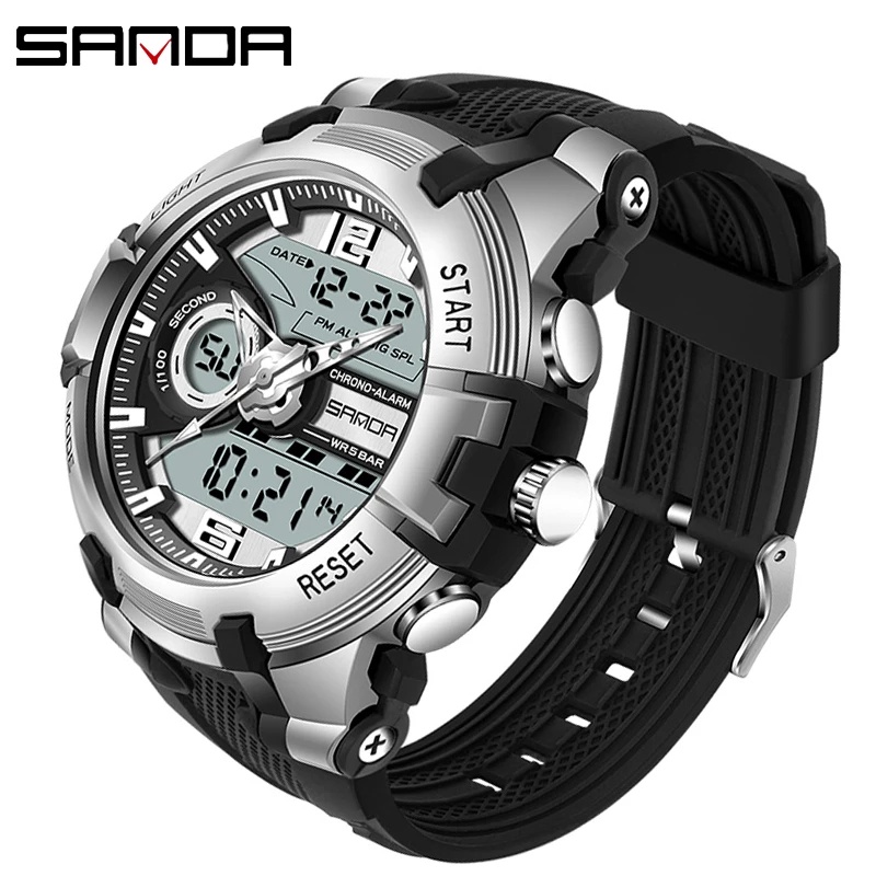 SANDA 6015 Men's Sports Watch Waterproof Analog Luminous Military Fashion  LED Digital Multifunctional Clock