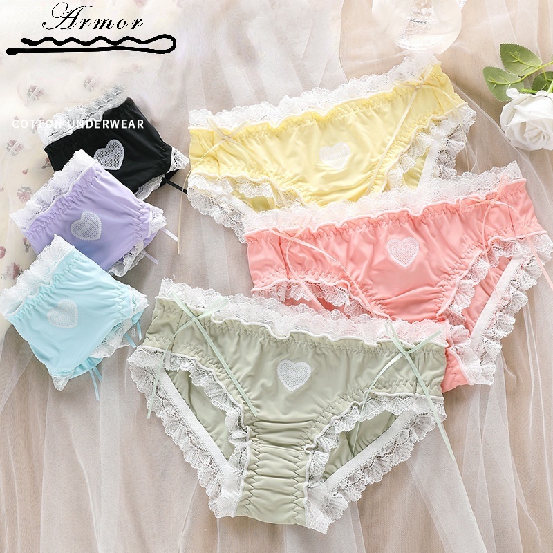 Seller Featured] Sweet Lolita Girl Delicate Lace Embroidered Underwear /  Female Sexy High Elastic Middle Waist Lingerie /Comfortable Breathable Soft  Invisible Cotton Crotch Briefs