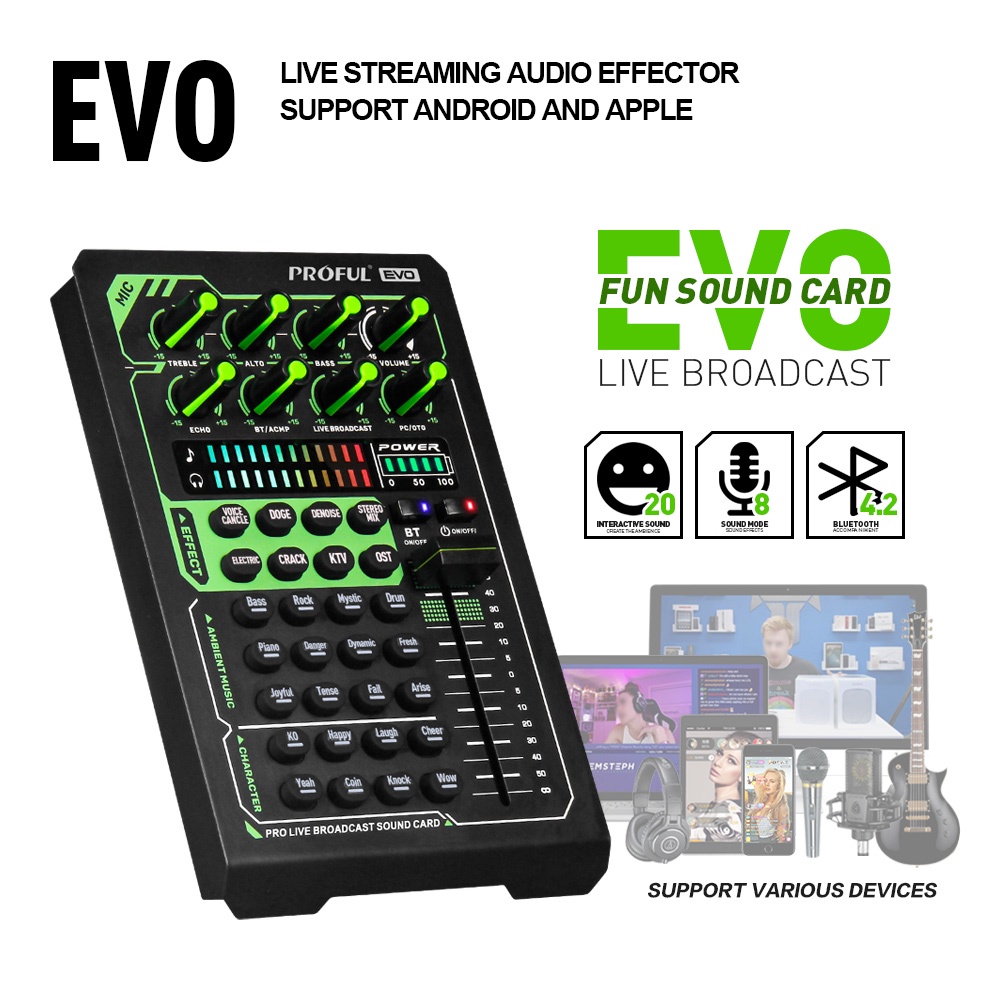 Evo Audio Interface Phone Microphone External Sound Card With Bluetooth