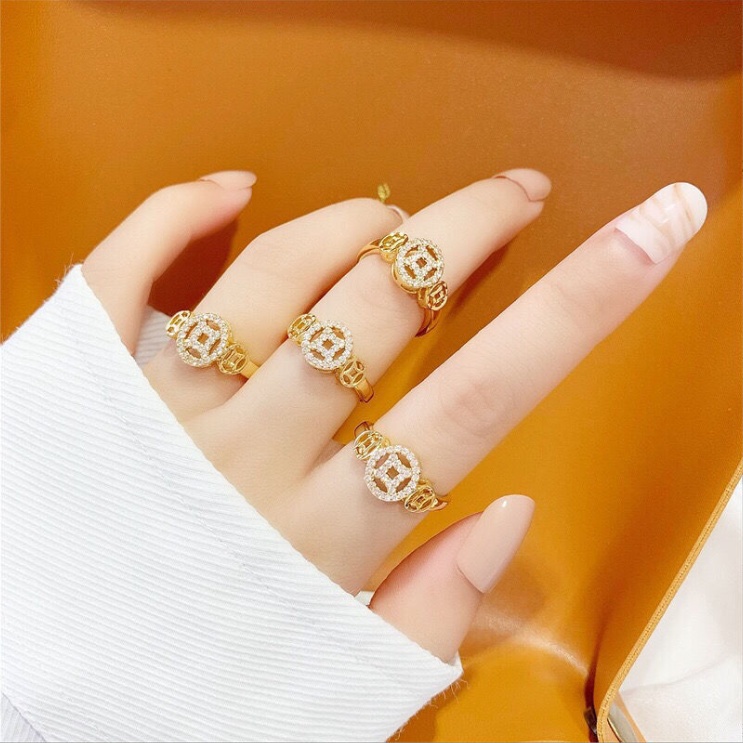LUCKY Adjustable New Charm Diamond Ring Opening Money Catcher Ring Coin