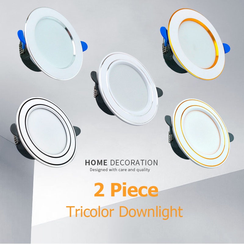 LED Downlight Recessed 2 Pieces Tricolor Pin Lights Round Panel Ceiling