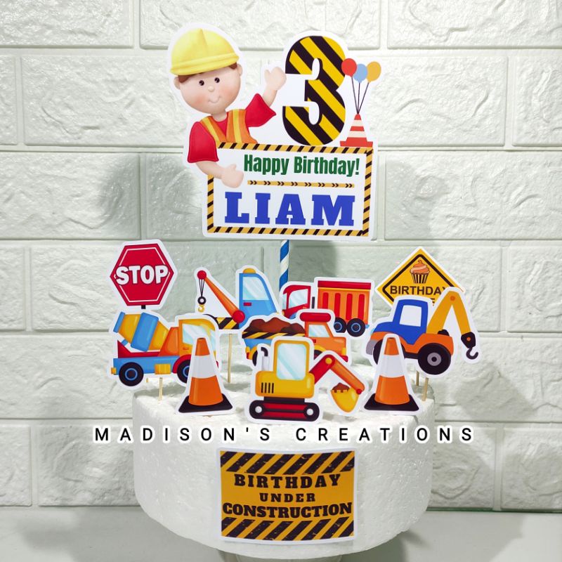 Truck Construction Party Cake Topper/Banner, Backdrop Set (Personalize ...