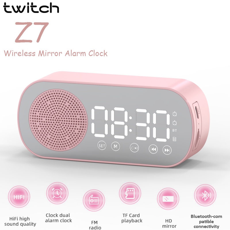 Twitch Z7 Bluetooth Speaker LED Digital Desktop Clock FM Radio Mirror