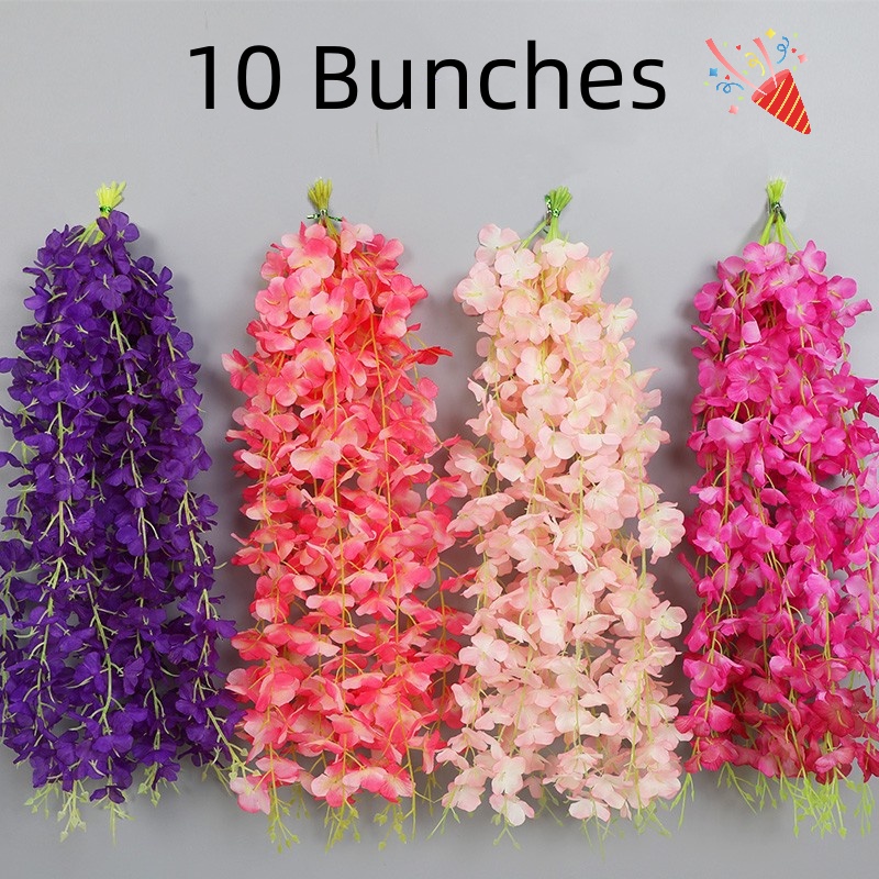 10 Bunches Artificial Wisteria Flower Vine Garland Wedding Bow