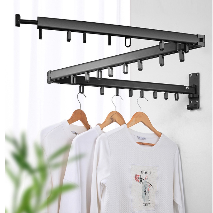 Folding Clothes Drying Rack Retractable Aluminum Clothes Hanger Wall Mount  Space Saving Home Balcony Laundry Clothesline