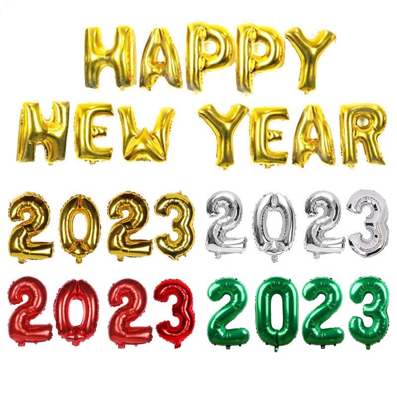 2023 Silver Gold Balloons Number Helium Leaf Balloons Happy New Year Balloon Happy Christmas 2689