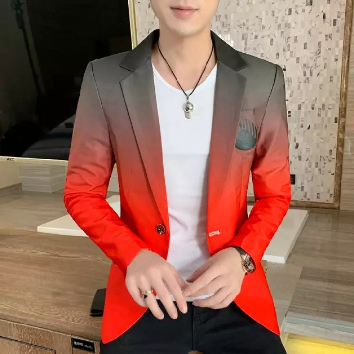 Blazer Men New Male Gradient Suit Jacket Masculino Korean Style Slim Fit Casual Men Fashion Trend Dress Jacket Shopee Philippines