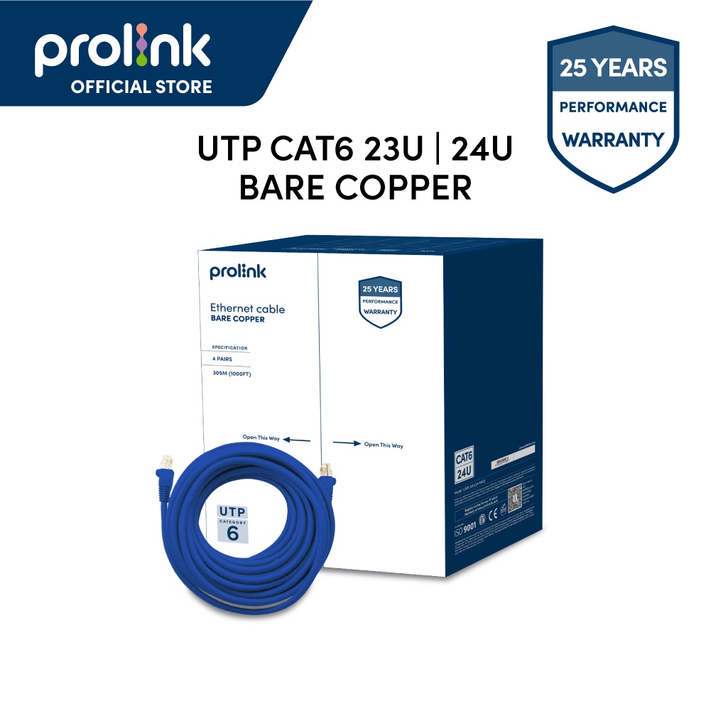 PROLiNK CAT6-23U 23AWG UTP Network Ethernet Cable Bare Copper 100% Full ...