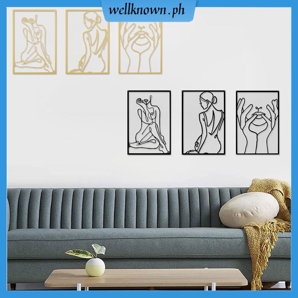 3Pcs Metal Wall Art Minimalist Female Body Single Line Wall Decor ...