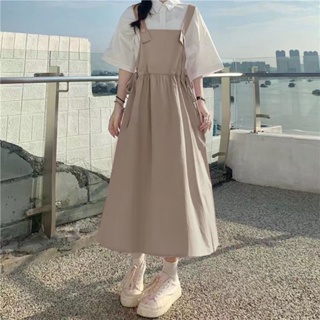 jumper dress College style suspender dress female student long skirt summer  Korean version loose and thin all-match mid
