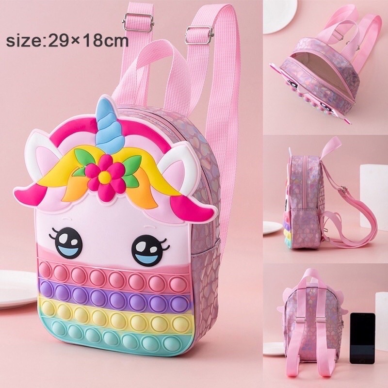 Large Pop It Fidget Toy Unicorn Backpack for Girls Unicorn Purse Bag for Kids Relieve Stress School Shopee Philippines