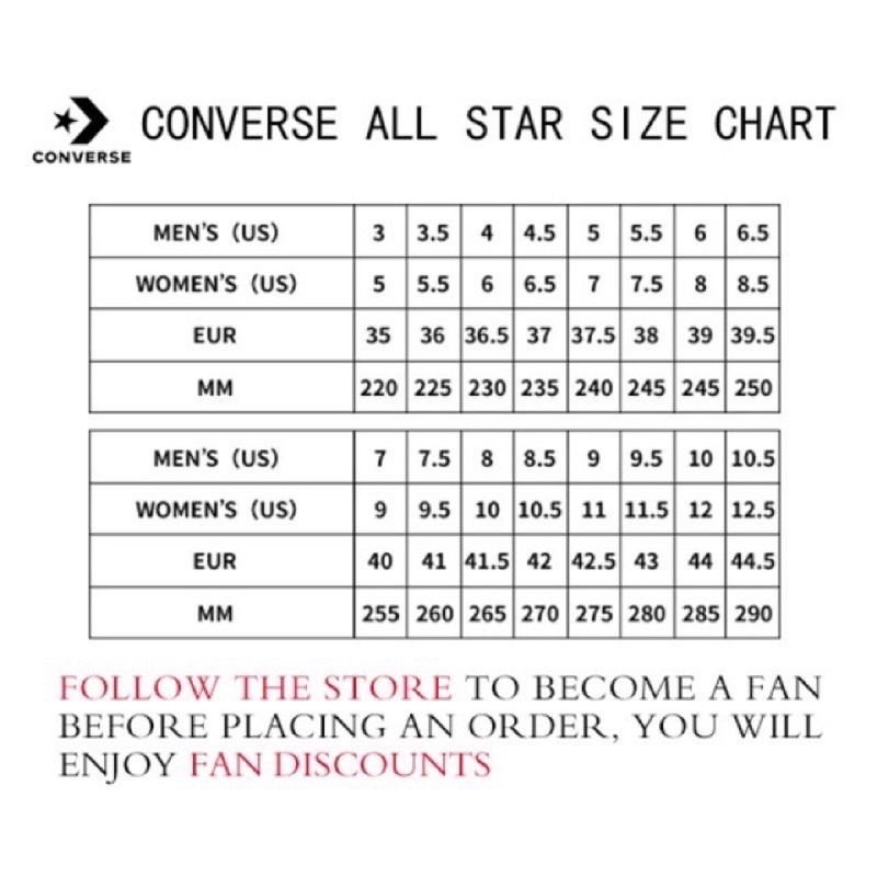 Cdg converse size guide deals