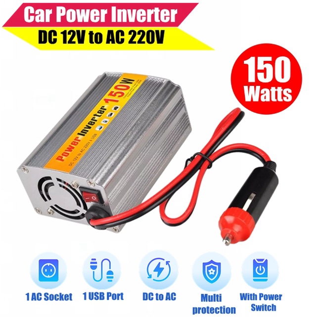 150W Smart Power Inverter Car Charger 12V 220V AC Socket Output and USB