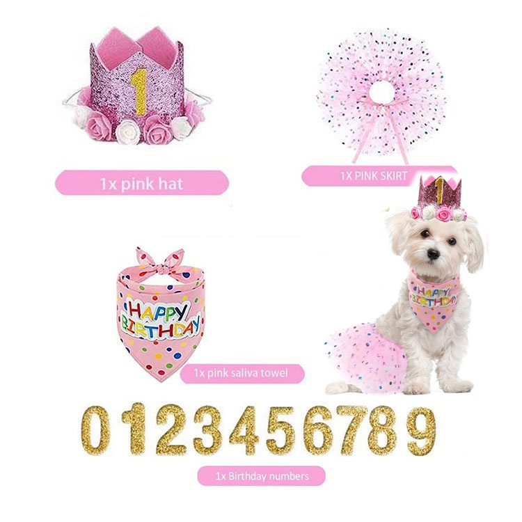 Shih Tzu Dog Birthday Supplies Pink Number 19 Hat Scarf Skirt Cat Dog