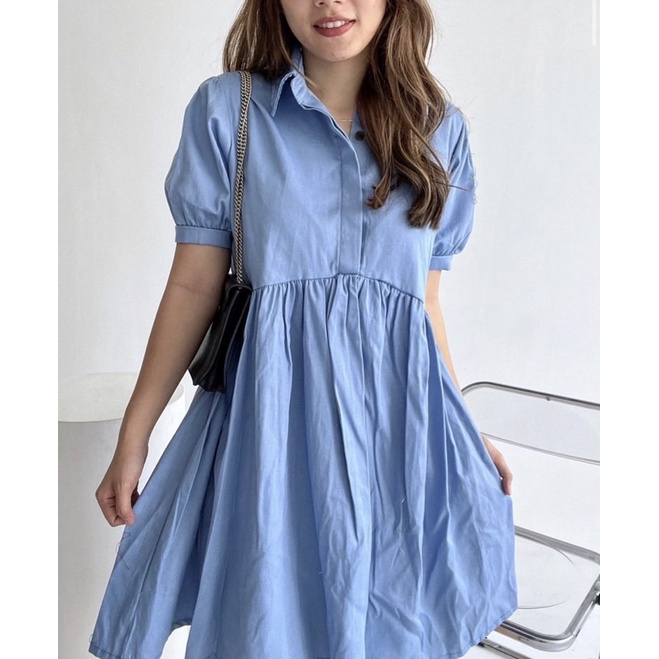 DENIMA DRESS SIMPLE PLAIN PREMIUM EC 9166 BABYDOLL DENIM DRESS/ KOREAN ...