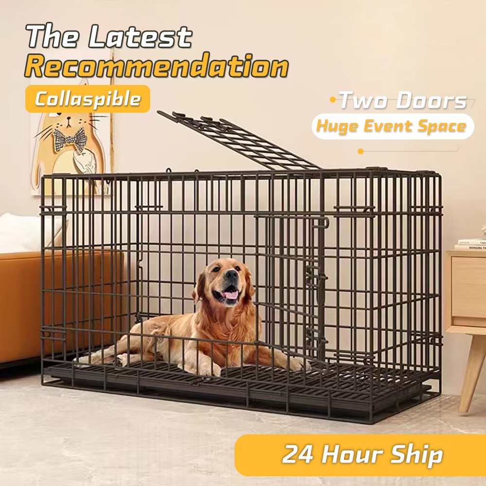 【24H Ship】Dogs Cage Collapsible Large Space With Poop Tray For Cat ...