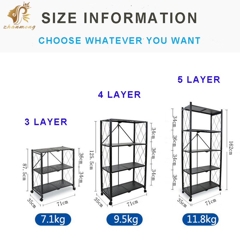 3/4/5 Layers Storage Storage Rack Movable Kitchen Shelf Multifunctional