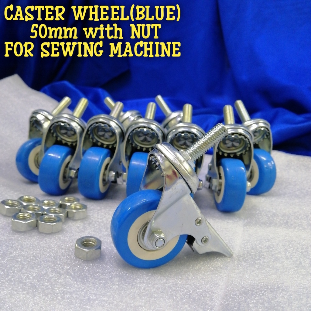ↂCASTER WHEEL 50MM WITH NUT (BLUE) FOR SEWING MACHINE STAND Shopee
