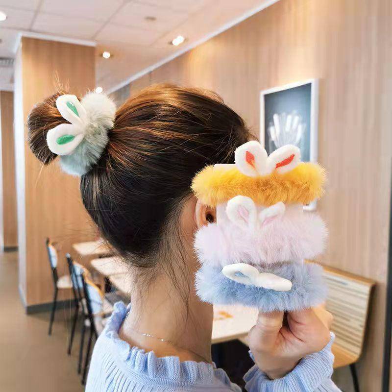 Rabbit Ears Plush Hair Ring Head Rope Girl Ponytail Tie Rubber Band ...